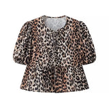 Fongt 2025 New Women's Leopard Print Short-Sleeved Shirt