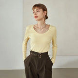 Office Lady Newly Autumn 2021 U-neck Wool Sweater Women Long-sleeved Slim Black Bottoming Shirt Women Grey
