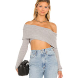 Fongt New One-Line Shoulder Off-The-Shoulder Long Sleeve Short Knit Top Female YF2347-Outfit