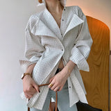TWOTWINSTYLE Korean Patchwork Ruffle Shirt For Women Lapel Long Sleeve Striped Casual Fake Two Shirts Female Fashion New