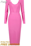 2023 New Women's V-neck Bandage Dress Sexy Full Sleeve Solid Celebrity Bodysuit Club Evening Midi Party Dress