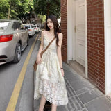Fongt Wind Hollow Tuxlei Slings Long Skirts Slingsed Dress Beach Fairy Dress