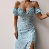 Sexy V-neck Fungus Edge Tube Midi Dress-Outfit