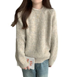 Fongt And Winter Soft-Cuffed Solid Color Long Sleeves Knitted Jersey Casual Bottom Korean Soft Lazy Wind Cover Sweater Female