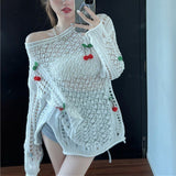 Fongt Summer Long Sleeve Design Sense Hollow Sunscreen In The Long Top With A New White Cherry Thin Knit-Outfit