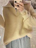 Women's Sweaters 2023 Autumn Winter Long Sleeve Top Loose Knitted Turtleneck Zipper Solid Pullover Women Oversized