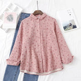 New Women Cotton Turn Down Collar White Shirt Long Sleeve Pockets Dot Blouse Button Up Loose Spring Casual Tops