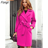 Autumn and Winter Fashion Slim Belt Lapel Woolen Coat Coat Winter Coat for Women Coats and Jackets Women Trench