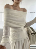 French One-shoulder Sweater Women's New Design Autumn Winter Knitt Undershirts-Outfit
