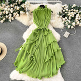 Fongt Three-Home Folded Dress Dress Wooden Ear Long Heavy Industry Pressure Folds High-End Exquisite Dress Woman