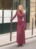 Turtleneck Bodycon Long Dress For Women Chic Fashion Long Sleeve Slim Robe 2024 Spring Elegant Female High Street Dresses-Outfit
