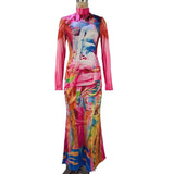 Fongt Women's Fall / Winter 2024 Fashion Print High-Stretch Long-Length Dress-Outfit