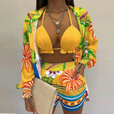 Fongt New Sexy Women's Pure Color Shorts Fashion Three-Piece Set