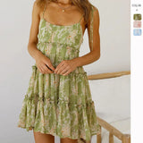 Fongt Spring And Summer Women's Printed Sling Dress Short Skirt Sweet And Fresh