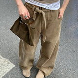 Fongt Strap Corduroy Pit Strip Pure Color Woven Pants Hot Girl Street Loose And Versatile Casual Straight Pants-Outfit