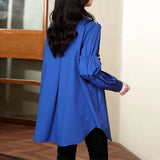 Striped Casual Loose Patchwork Blouse Spring Autumn Turn-down Collar Women's Clothing Single-breasted Shirring Shirt New-Outfit