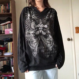 Punk Hip Hop Harajuku Streetwear Y2K Grunge Oversized Black T-shirt Vintage Mall Goth Long Sleeve Loose Tees Shirt