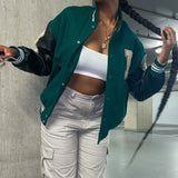 Bomber varsity Jacket 2022 Blue Casual Baseball Jackets Spring And Autumn Printed letter Long Sleevetrench Women