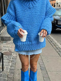 Knit Turtlrneck Double Lantern Sleeve Women Pullover Thick Warm Oversized Loose Top Sweater 2023 Fall Winter Chic Knitwear-Outfit