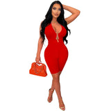 Fashion Women's Solid Color Bare Back V-Neck Sleeveless Shorts Jumpsuit Woman-Outfit