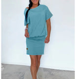 Fongt Summer Set Solid Round-Neck Short-Sleeved Dress