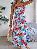 Spring And Summer Flowers With Belt Sling Skirts On The Beach Dress Women's