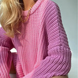 2021 Autumn Winter Oversized Long Sleeve Knitted O Neck Women Pullovers Sweater Fashion Casual Female Y2K