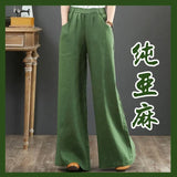 Fongt Linen Large-Size Broad Leg Trousers Women's Rope Loose Waist Cotton Spring And Summer Women's Trousers Loose Cotton Thighs Summer