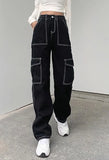 Pocket Stitched High Waist Cargo Jeans-Outfit