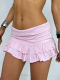 Y2K Aesthetics Pleated Mini Skirts Women Fairycore Kawaii Ruffles Patchwork Solid Retro Skirts 2000s Coqutte Clothes-Outfit