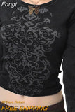 Women Vintage T-shirts y2k Clothes 2023 Harajuku Crop Top T-shirt Graphic Gothic Grunge Long Sleeve Top Fall Winter