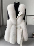 Faux Fur Jacket Solid V-neck Advanced Sense Fox Fur Coat Autumn/Winter New 2023 Thick Warm Fur Vest Women's Winter