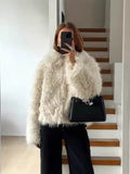 Fongt Women's ZA Explosion Autumn And Winter New Artificial Fur Effect Collared Long-Sleeved Coat