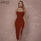 2022 New Summer White Spaghetti Strap Bandage Dress For Women Sexy V Neck Diamonds Midi Club Celebrity Runway Party