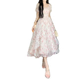 Fongt French Gentle Fairy Floral Collar Dress Women Summer Fat Mm Waist Thin Temperament Elegant Dress