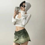 Fongt Summer New Women's Fashion Sexy Solid Color Folding Hood Repair Waist Open Umbilical Sunscreen
