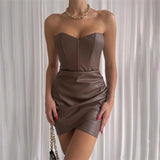Fongt Women's Wear 2024 New Fashion Design With Chest Sexy Hip PU Dress Female Nightclub Dress Female-Outfit
