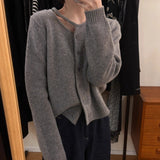 Fongt Heart Machine Women's Neckline Hollow Single Buckle Knitted Shirt 2024 New Loose Winter Small