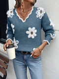 Fongt And Winter New Lace V-Neck Marinde Jersey Casual Sweater