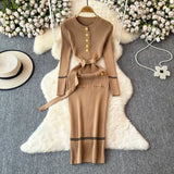Fongt Fragrant High-End Autumn And Winter Round Collar With Thick Knitted Dress With Belts And Hips Skirt Sweater