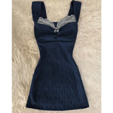 Fongt Lace Stitched Knitted Sling Vest Dress Women's New Retro Ass Skirt
