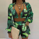 Fongt New Sexy Women's Pure Color Shorts Fashion Three-Piece Set
