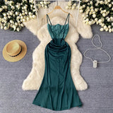 Fongt Female Royal Sister Wear A Sense Of Heart Back Fish Bone Slim Thin Sling Satin Dress-Outfit