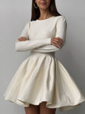 Fongt Round Collar Waist Knitted Dress Women's High-End Ins Windy Folded Sweater Dress