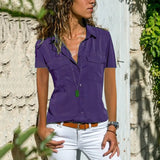 Fongt Summer Autumn New Ladies Shirt Collar Short-Sleeved Shirt Women's Clothing