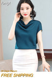 Woman Blouses 2023 Satin Women Tops Summer Short Sleeve Blouse Pile Collar Women's Elegant Blouses Female Clothing