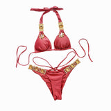 Fongt New Bikini Sexy Crystal Diamond Swimsuit Bandage Split Vintage Swimsuit