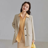Suit Collar Full Regular Sleeve Blazers Loose waist Rear Fork Design Coat Office Lady Solid Double Breasted
