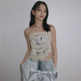 Fongt Summer Fashion Trend Women's New Word Shoulder Repair Strap Strapped Back Print Set Small Vest
