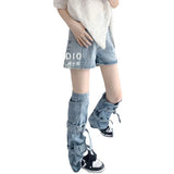 Fongt Hottie Fried Street Wash Denim Leg Set Design Strap Pile Trousers Calves Denim Shorts Cover